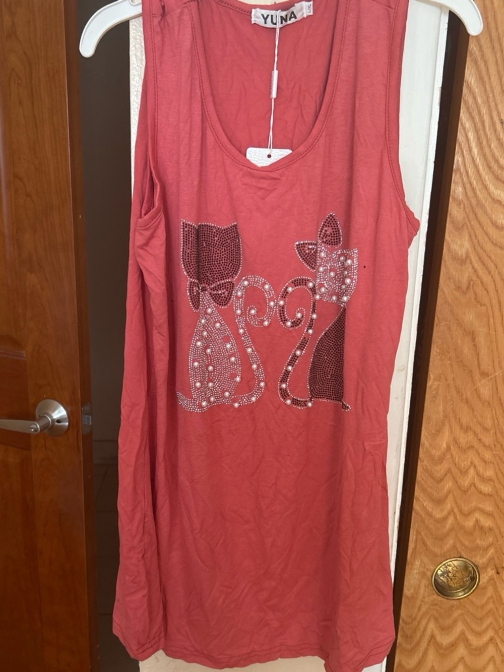 Women's Coral Sleeveless Dress with Cat Bead Detail